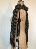 vintage of uncertain age! fine navy wool crepe and gold lamé striped fortuny style scarf