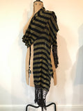 vintage of uncertain age! fine navy wool crepe and gold lamé striped fortuny style scarf