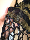 vintage of uncertain age! fine navy wool crepe and gold lamé striped fortuny style scarf