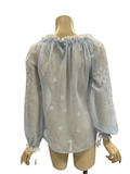 Vintage powder blue Adini embroidered Indian cotton blouse top