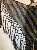 vintage of uncertain age! fine navy wool crepe and gold lamé striped fortuny style scarf
