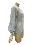 Vintage powder blue Adini embroidered Indian cotton blouse top