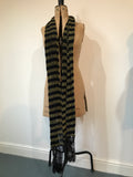 vintage of uncertain age! fine navy wool crepe and gold lamé striped fortuny style scarf