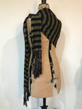 vintage of uncertain age! fine navy wool crepe and gold lamé striped fortuny style scarf