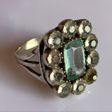 1800s antique aquamarine and diamond paste statement ring - large size