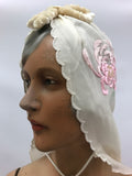 vintage silk chiffon hooded turban styled detachable train c.1930s with embroidered dahlia forbidden stitch