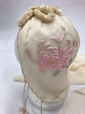 vintage silk chiffon hooded turban styled detachable train c.1930s with embroidered dahlia forbidden stitch
