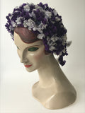 1950s to 1960s violet-covered novelty hat with velvet trim - Marshall and Snelgrove