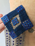 long glass beaded 1920s dress decoration or trim  - tassels, lamé, and blue paste