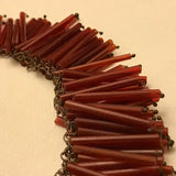 vintage c. 1930s to 1940s unusual burgundy glass wired bugle beaded fringe collar necklace  - anemone