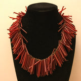 vintage c. 1930s to 1940s unusual burgundy glass wired bugle beaded fringe collar necklace  - anemone