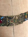 Antique to vintage 1900s vintage Czech gold lamé belt and bejewelled buckle with foiled rhinestones