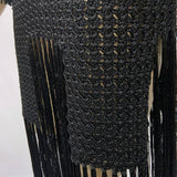 Antique or Vintage 1920s hand crocheted black heavily fringed Art Deco evening tabard or over dress