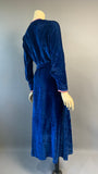 homesewn royal blue velvet Art Deco vintage day dress with pink trim