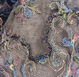 Antique edwardian to 1920s metallic tambour style embroidered net large stole or wrap - coloured to reverse