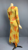 Late 1920s silk chiffon floral dress with handkerchief hem and matching scarf
