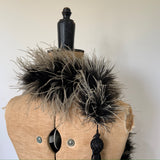 Edwardian to 1920s antique black and white feather boa with tassels