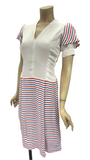 C. Late 1930s / 1940s patriotic red white and blue candy stripe faille dress with early plastic zipper