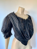 C.1890s to 1900 Victorian elaborately beaded and sequinned pigeon fronted mourning bodice