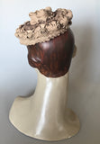 Vintage cappuccino coloured soutache and raffia tilt or topper hat