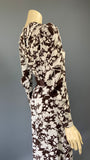 vintage 1930s brown and cream Art Deco day dress with strong shoulders