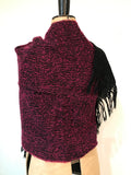 vintage mid century black magenta and grey scarf, shoulder wrap or stole - soft fine wool