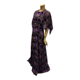 Vintage late 1960s / 1970s batik print dress with flutter sleeves