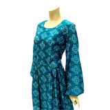 Late 1960s to early 70s vintage Indian block printed silk dress with balloon sleeves by Anne of India
