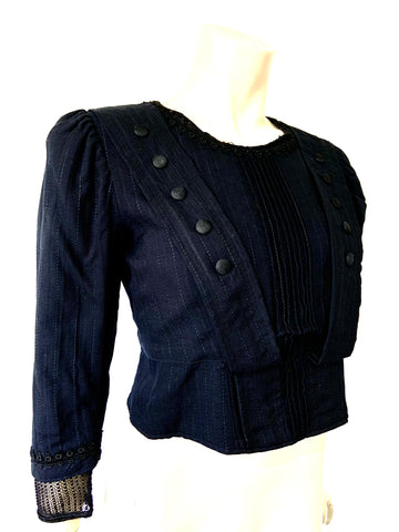 antique Edwardian midnight blue bodice or blouse with interesting details