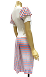 C. Late 1930s / 1940s patriotic red white and blue candy stripe faille dress with early plastic zipper