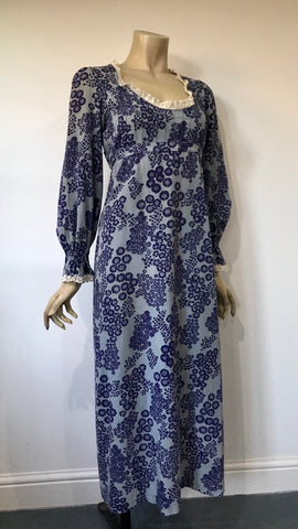 pretty blue 1960s Laura Ashley midi dress with flower print - made in Wales earliest label