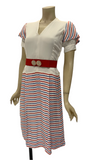 C. Late 1930s / 1940s patriotic red white and blue candy stripe faille dress with early plastic zipper