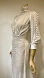 Antique 1910s Edwardian whitework cotton lawn dress or tea gown - broderie anglaise