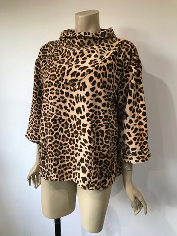 Vintage c.1960s bad girl cotton velvet leopard print smock top
