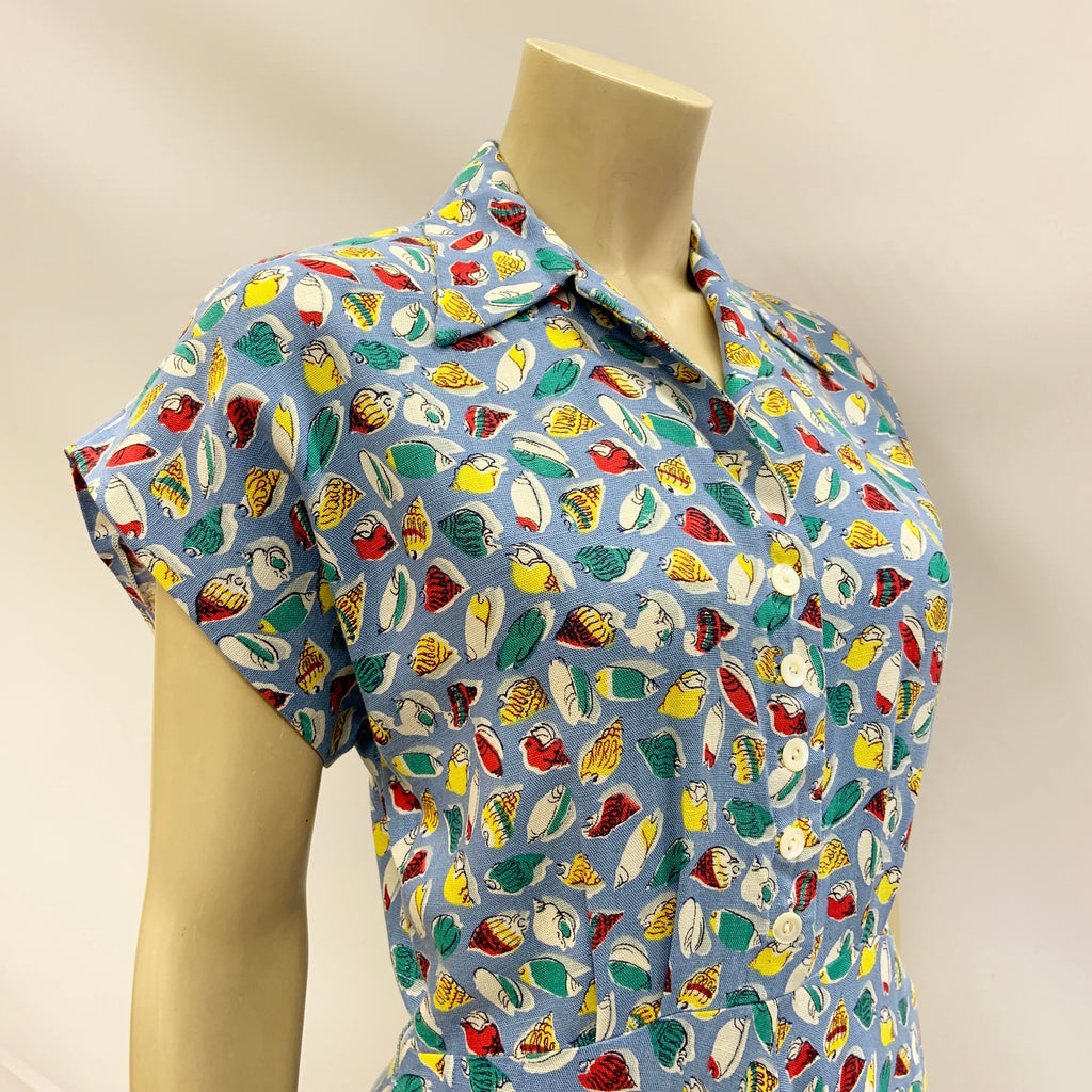 Vintage later 1940s novelty seashell print dress in moygashel type lin After Number Nine Vintage later 1940s novelty seashell print dress in moygashel type lin After Number Nine
