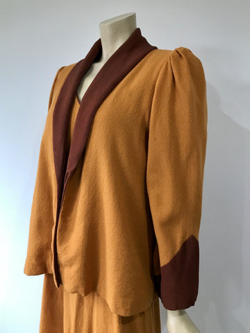 wonderful pumpkin wool crepe vintage swing jacket and dress set