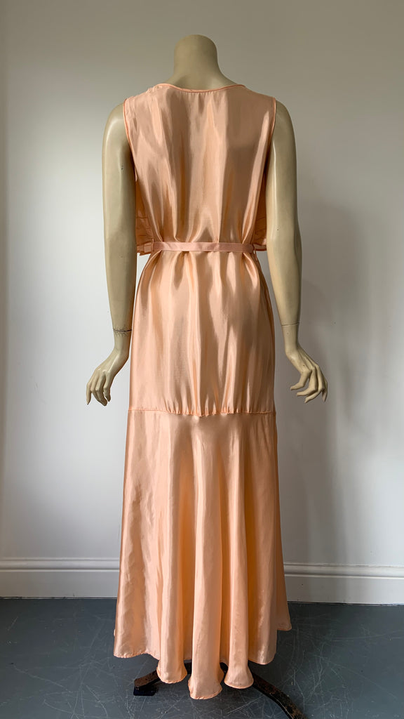 very late 1920s / 1930s rayon satin sleeveless evening dress with mock After Number Nine very late 1920s / 1930s rayon satin sleeveless evening dress with mock After Number Nine