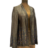 1920s gold lamé metallic jacket with geometric beaded border design