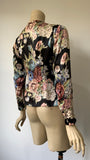 1930s floral floral satin print blouse with covered buttons