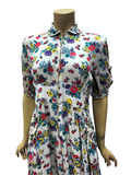 Spring print CC41 label later utility 1940s Kay Sidney rayon crepe house dress or robe