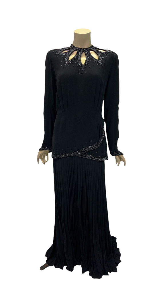 Vintage black crepe 1940s beaded and sequinned evening dress by Chanel After Number Nine Vintage black crepe 1940s beaded and sequinned evening dress by Chanel After Number Nine