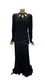 Vintage black crepe 1940s beaded and sequinned evening dress by Chanelle of Bournemouth