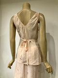 vintage 1930s pale shell pink two piece bias cut lounge set in subtle figural silk damask