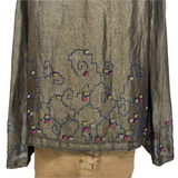 1920s gold lamé metallic jacket with geometric beaded border design