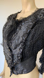 C.1890s to 1900s Jay’s pigeon fronted mourning bodice polka dot