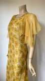 Late 1920s / 1930s cheery yellow silk chiffon tea dress and capelet