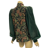 1970s? Vintage homemade costume dept jacket with bird damask and antique velvet puffed sleeves 