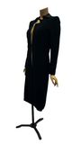 C. 1930s Peter Russell couture vintage Art Deco black longline fitted crepe coat or jacket
