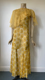 Late 1920s / 1930s cheery yellow silk chiffon tea dress and capelet
