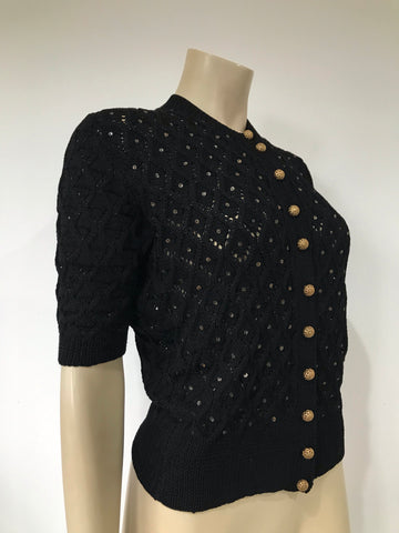 Vintage knitted cardigan with filigree bass buttons and gelatine sequins